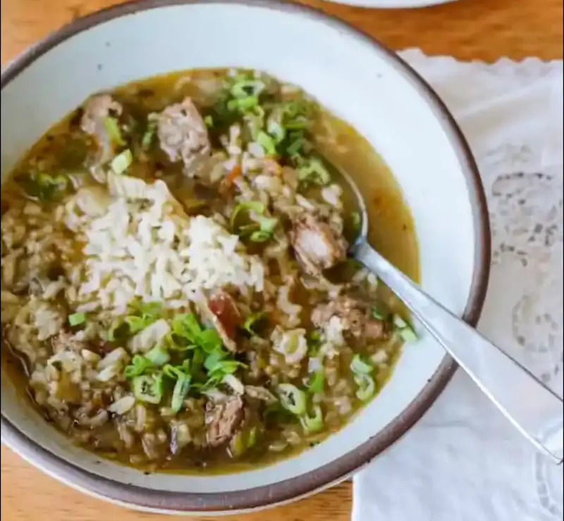 Green Tomato Soup with Sausage and Rice